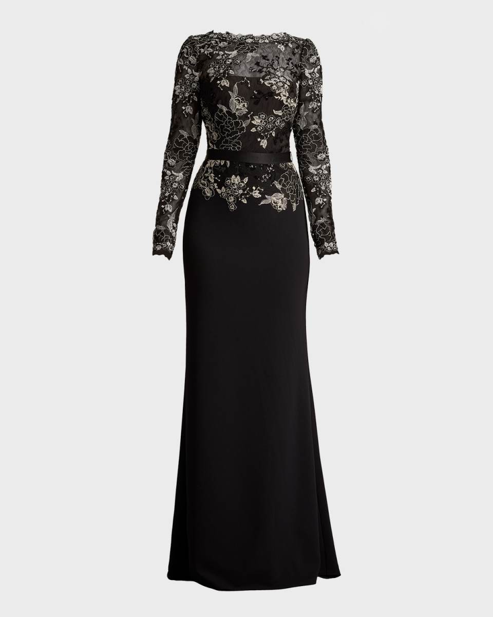 Lace & Crepe Trumpet Gown